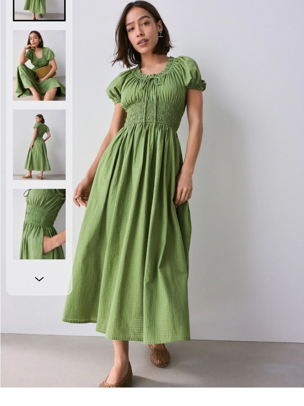 Next Green Puff Sleeve Seersucker Midi dress size 0